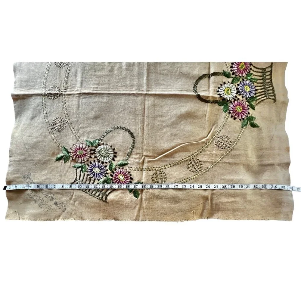 Vintage Spider Web Embroidered Tablecloth  Unfinished Hem Broudys Art Shop 36x33